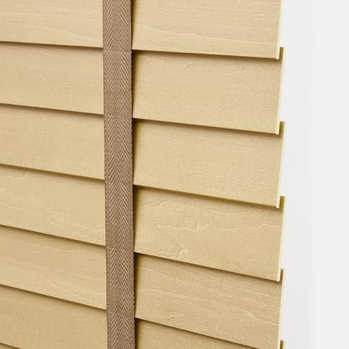 Jalousie Holzjalousie 50mm Lamellen Jalousette Echtholz, Naturel Bambusrollo Holz jalousien, 60/70/80/90/100/110/120/130/140/150/160cm Gefiltertes Licht Jalousie Für Fenster Innen Portes(Raw Wood)