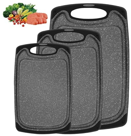 NEXROLA Schneidebrett Set 3er in 3 Größen (bis 40x24cm) | Saftrille & Rutschfesten Griffen – BPA-Frei & Spülmaschinenfest für Fleisch, Obst & Gemüse