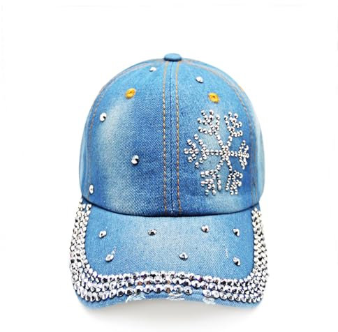 Glamexx24 Jeans Baseball Cap Damen Verstellbare Basecap mit Strasssteinen Atmungsaktive Baumwolle Baseballkappe für Outdoor Running Tennis Golf