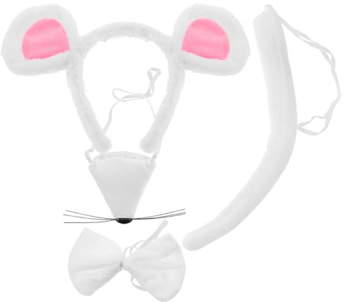 PACKOVE Déguisement De Souris Adulte Et Enfant Serre-Tête Oreilles De Souris Avec Nœud Queue Longue Et Nez Accessoire De Costume Pour Halloween Carnaval Fête D’Anniversaire