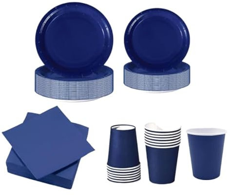 Set Stoviglie Carta Monouso Blu 112 pezzi, festa di compleanno, kit per 24 ospiti