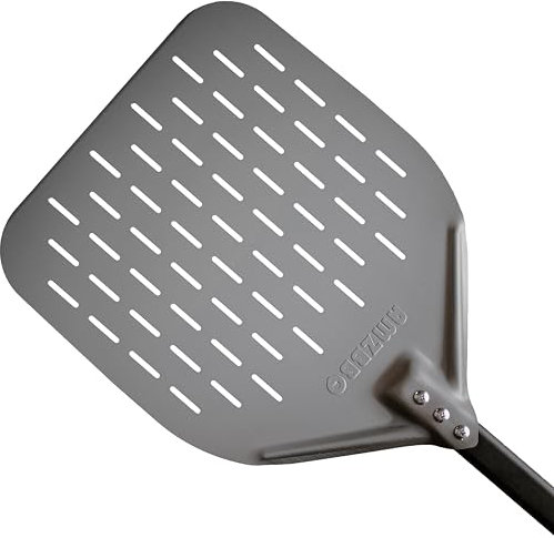 AMZBBQ® Premium Pizzaschieber - [LANGER STIEL] - Perforierte Pizzaschaufel aus Harteloxiertem Aluminium - Erleichtert Gleiten des Pizzateigs - Grill Zubehör Geschenk [Breite: 30 cm/Länge: 82,5 cm]