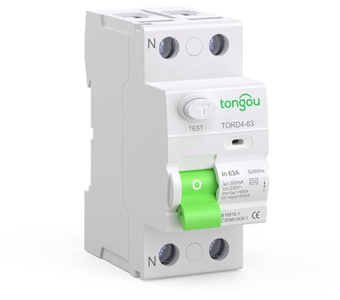TONGOU Type A Disjoncteur Différentiel 63A 300mA 230V 1P+N, convient aux maisons familiales, aux petits bâtiments commerciaux et à d'autres scénarios