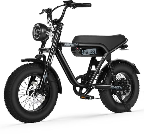 ACTBEST Blaze 16 Fat Tire Electric Bike for Adults/Teens, 1500W Peak Motor, 20MPH & 55 Miles Long Range, Full Suspension All-Terrain eBike for Mountain,Snow,Sand (16'' Classic, Gray)