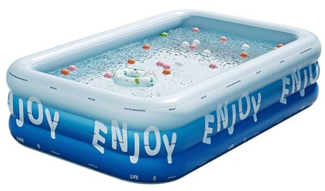 Blow Up Piscine familiale gonflable en PVC | Accessoire d'eau tubulaire rectangulaire résistant aux UV - Piscine design spacieuse de 10 pieds x 6 m pour le plaisir du jardin, les fêtes d'été