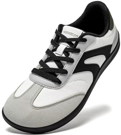 HOBIBEAR Barefoot Shoes Zero Drop Wide Fashion Sneakers for Women Men(White Black, UK 6.5)