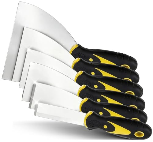 6 Pièces Jeu de Spatules en Acier Inoxydable Couteau à Enduire, Couteau à Enduire Multifonctions, Couteaux à Spackle avec Manche en Plastique, Nettoyage Efficace, Prise en Main Confortable