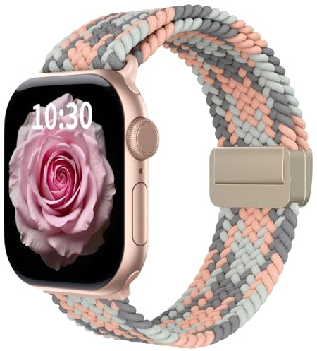 Jrkvniv Tressé Bracelets Compatible avec Apple Watch Bracelet 38mm 40mm 41mm 42mm 44mm 45mm 46mm 49mm Fermoir magnétique Elastique Nylon Sport Strap pour iWatch Series 11 10 9 8 7 6 5 4 SE Ultra 3 2 1