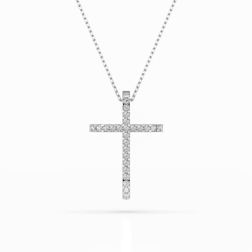 EDELIND Goldkette Damen 585 Echtgold Diamant - 27 Steine 0.14 Ct Anhänger Kreuz mit Ankerkette Weißgold 45 cm, Längenverstellbar - mit Geschenkbox