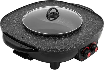 Electric Hot Pot und Grill 2 In 1 Elektrisch Hotpot Topf 220V 4000W Elektrogrill mit Stromkabel und Deckel, Schnelles Aufheizen Korean BBQ Thai Barbecue Fondue Raclette für 5-6 Personen