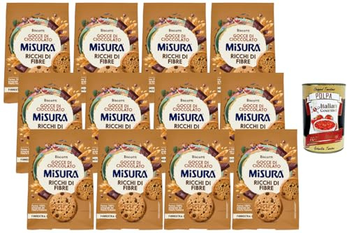 Italian Gourmet - Fibrextra, ollkornkekse mit Schokotropfen, ballaststoffreich (Fibrextra), knusprige Cookies aus Italien, Vorteilspack 12 x 290 g (3,48 kg) + Italian Gourmet polpa