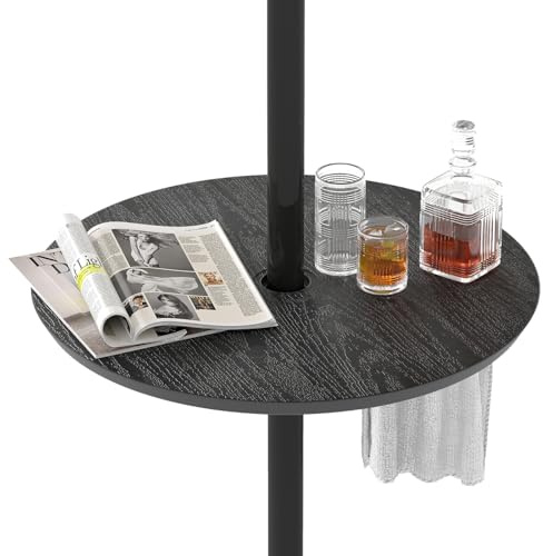 COSTWAY 50 cm Mesa para Sombrilla Ajustable para Exteriores, Bandeja Redonda para Sombrilla de 38 mm y 48 mm, Mesa Lateral Portátil y Ligera para Piscina, Playa o Jardín (Negro)