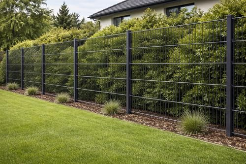 Terrasse2000 Doppelstabmattenzaun Komplettset 6/5/6 mm – Metall Gartenzaun mit Pfosten – verschiedene Höhen und Längen (Anthrazit, 20 m x 103 cm)