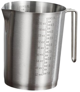 NonMiFyR Misurino in Acciaio Inox, Accessorio da Cucina, Caraffa Graduata con Beccuccio, Doppia Bilancia per Catering, Preparazione del caffè, Panetteria, 5 Litri