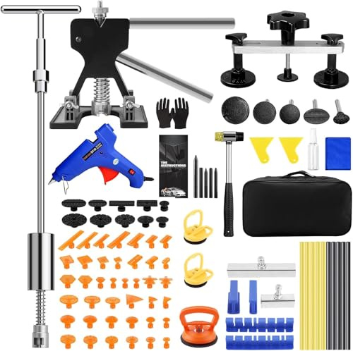 PDR TOOLS 109PCS Paintless Dent Puller Tool, Car Dent Repair Kit with New PC Pull Tabs, Can Removal 99% of Car Dents in 30 Minutes - No Paint Damage for Door Dings, Hail, Hood & Fender Dents