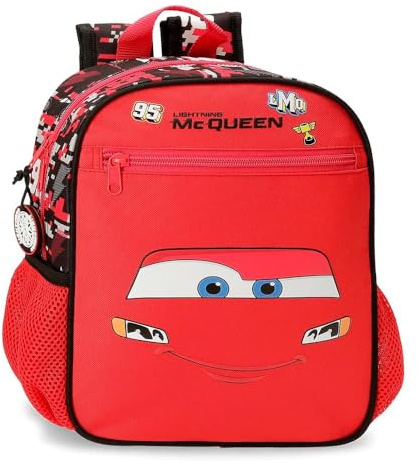 Disney Cars McQueen Kinder‑Rucksack, Schulrucksack aus Polyester, seitliche Taschen, breite verstellbare Schultergurte, Joumma Bags