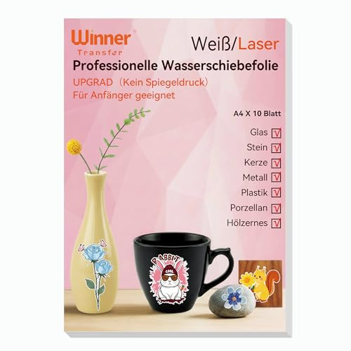 WinnerTransfer Laser Wasserschiebefolie(Weiss) water slide paper | A4X10,Dicke Folie Kerzentattoos - Wasser Transferfolie, für Spielzeugmodelle,Tassen,Keramik, Glas, Kunststoff