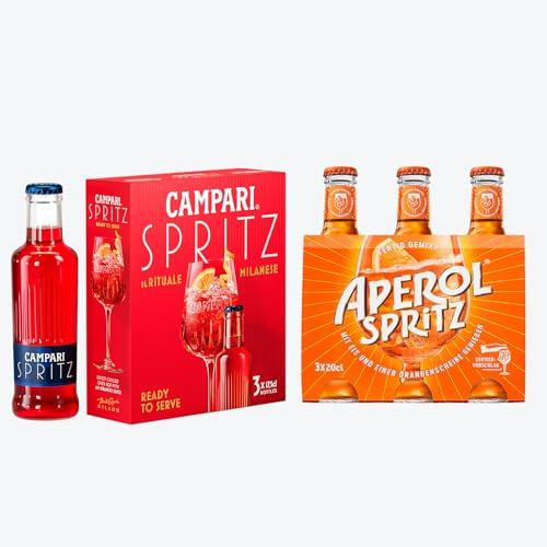 Bundle aus APEROL SPRITZ l Liköre italienischer Aperitif servierfertig10,5% Vol. 3 x 0,200 l + Campari Spritz servierfertig, 3 × 0,175 l – Fertig gemixter italienischer Aperitif Klassiker
