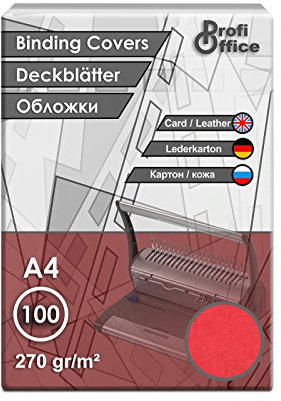 ProfiOffice® Deckblätter, DIN A4, Lederoptik, rot, A4 270g/m², 100 Stück (29004)