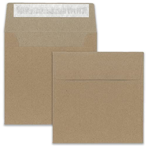 25 Kraftpapier Briefumschläge in Sandbraun - quadratisches Format 16 x 16 cm - Vintage Recycling Kuverts - 140 Gramm/m² - Haftklebung
