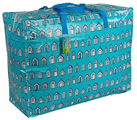 Large 65 litre Storage Bags Water & Dust Resistant. Double zipped storage bags for toys, laundry, bedding. Underbed Wardrobe Space Saver blue Beach huts