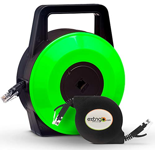EXTNGO Cable Ethernet retráctil, carrete de extensión de Internet plano CAT6 de 10 metros, velocidad de datos portátil de 1 Gbps, configuración y extensión de redes rápidamente, extensor UTP