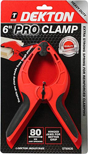 Dekton 6 Pro Clamp with 80mm Jaw Opening, Heavy Duty Rubber Non-Slip Grip, Durable Tough Plastic Construction, Hinged Jaws for Improved Grip on Uneven Surfaces, Ideal for Woodworking & DIY Projects