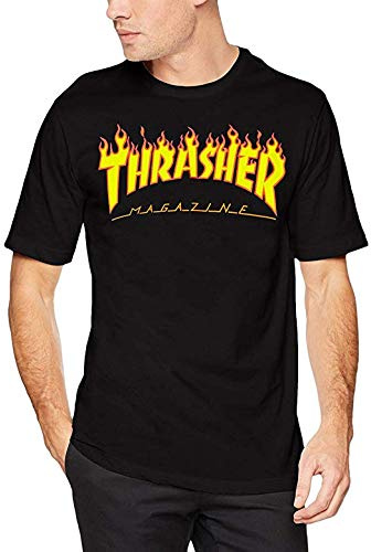 Thrasher T-Shirt für Herren, Schwarz (Schwarz/Flammen), XL