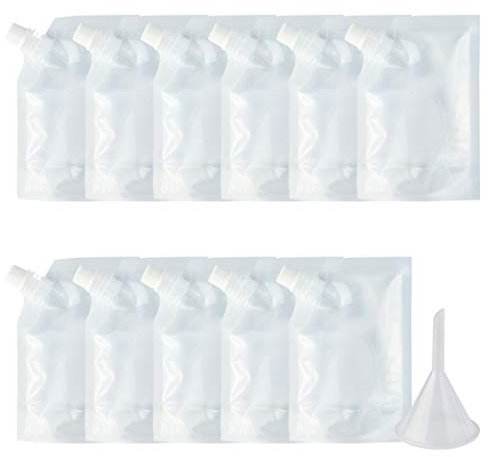 Wobe 15pcs 8oz 230ml Drinks Flasks Plastic Liquor Pouch Drinking Flasks Concealable Plastic Flasks with Plastic Funnel Cruise Bag Kit Clear Foldable Water Bottle for Spirits Booze Alcoho