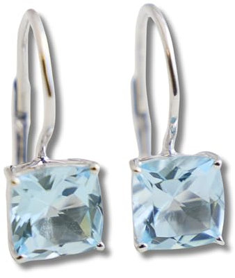 Kissenschliff Blautopas 925 Sterling Silber Ohrringe - Natürlicher Edelstein - Geburtstagsgeschenk - Weihnachtsgeschenk - Handgefertigte Geschenkideen für Frauen (Silber)