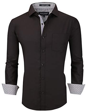 ALEX VANDO Mens Dress Shirts Wrinkle Free Regular Fit Stretch Rayon Button Down Shirt, Black, M