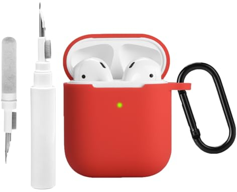 Teyomi Hülle kompatibel mit AirPods 2 mit Karabinerhaken, Schutzhülle kompatibel mit Apple Airpods 2 mit Reinigungsset, Silikonhülle kompatibel mit Airpods 1 2 Case (Rot)