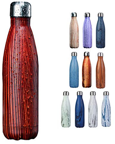 COMVIP 500ml Bouteille d'eau Sport Gourde Inox Isotherme Sans BPA Grain de Bois #D