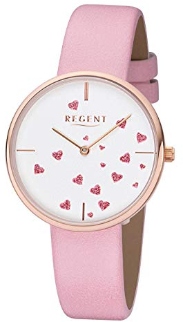 REGENT Damenuhr 36 MM mit Glitzer Herzen Weiß/Rosa BA-608