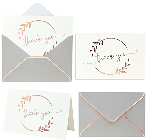 Robuste Dankeskarten mit Umschlägen – 36 Stück – goldene Dankeskarten 10,2 x 15,2 cm für Babyparty, Hochzeit, kleine Unternehmen, Abschlussfeier, Beerdigung, Brautparty (Roségold)