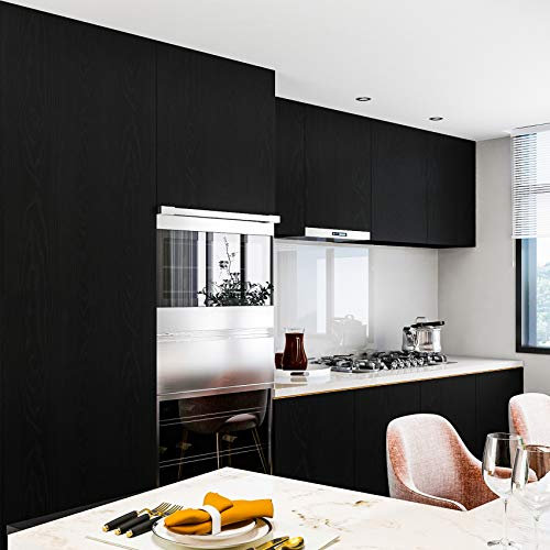 VEELIKE Black Wood Wallpaper Sticky Back Plastic Retro Wallpaper Textured Vintage Wallpaper Worktop Vinyl Covering Bedroom Living Room Wallpaper Stick On Wallpaper 60cm x 900cm