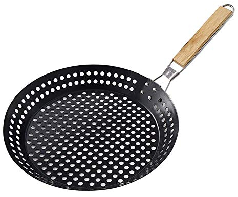 Tubayia Runde Edelstahl Grillpfanne Grill Wok Grillschale für Gemüse, Fleisch, Fisch, Garnelen