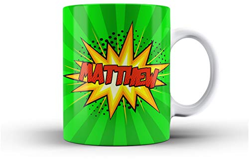 iCaseDesigner Personalised Comic Caption Ceramic Mug with Name or Message - 5. Green with Orange Text