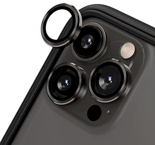 RhinoShield Schutz für Smartphone-Kamera kompatibel mit[iPhone 13 Pro / 13 Pro Max] Fingerabdruck-und kratzresistentes Schutzglas mit Aluminium Ring für hohe optische Klarheit-Dunkelgrau