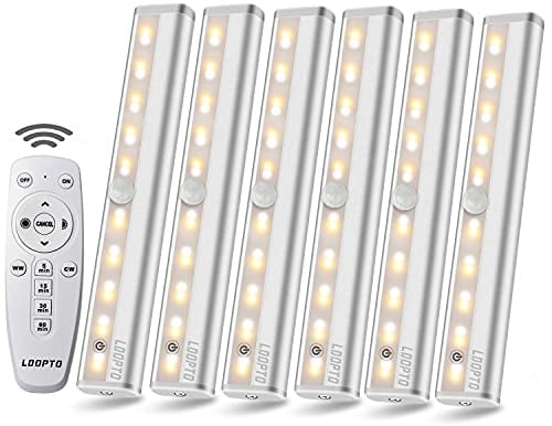 LDOPTO Under Cupboard Lights with Remote Dimmable Battery Operated LED Lights Stick-on Battery Powered LED Lighting with Touch Switch Timer for Bedroom Cabinet Kitchen, Multiple Colors 6 Pack