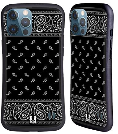 Head Case Designs Quadrato Nero Paisley Bandana Classica Custodia Cover Ibrida Compatibile con Apple iPhone 13 PRO Max