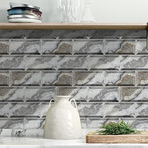Piastrelle Ddesive Cucina Marmo Tortora Piastrelle Adesive Bagno Impermeabile Mattonelle Adesive PVC Adesivi per Piastrelle Cucina Fai da Te Mattonelle Adesive Bagno10 Pezzi(10X20cm)