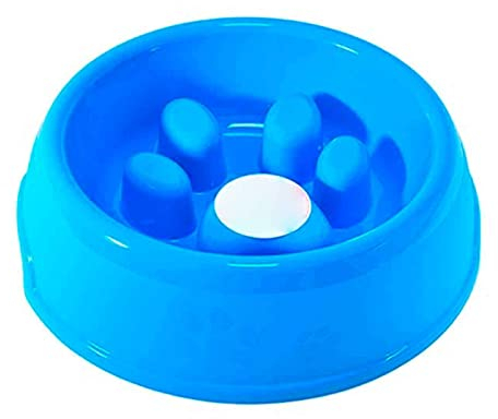 AC - Comedero Redondo Come-Lento para Perro/Gato, Alimentación Plato alimentador Tazón Comedero para Mascotas Bebedero Cuenco Recipiente. 23 cm Longitud. 0,80 L. - Azul