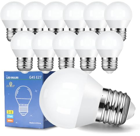 EX UP Lampadina LED E27 G45 6W Luce Fredda 6500k Lampadine Equivalenti 40W | Attacco Grande Bulbo Piccolo,Base Classic Bulbo risparmio energetico,Non Dimmeriabile Nessun Sfarfallio Lampada Pacco da 12