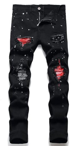 OIIIO Jean déchiré Extensible à Coupe Droite pour Homme, 28