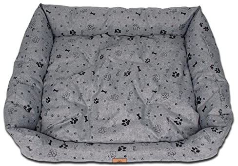 PaLulli Animal Hundebett Hundestall Abnehmbares Kissen Wasserdicht Maschinenwaschbar Weiches Polyester Haustierfreundlich Sehr langlebig 70x57x18cm Grau mit Hundepfoten