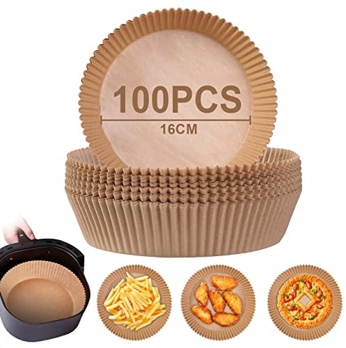 AiQInu Backpapier für Heißluftfritteuse, Airfryer Backpapier Rund 16cm 100 Stück BPA-frei Wasserdicht Ölfest Pergamentpapier Liner Airfryer Zubehör für Heißluftfritteuse Ofen Mikrowelle