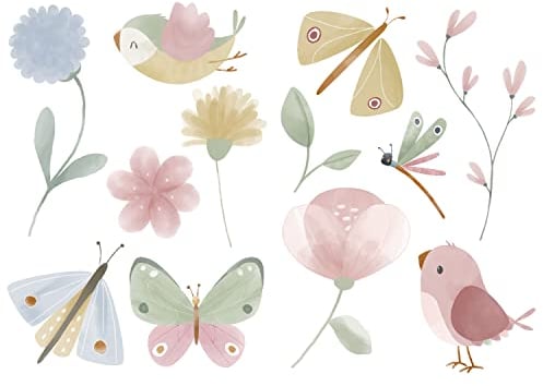 Little Dutch 88450 Wandsticker/Wandaufkleber - Flowers & Butterflies