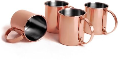 ECHTWERK Moscow Mule Becherset, 4-tlg, Bruchsichere Edelstahl-Gläser, Cocktail-Set, Cocktailgläser perfekt für Gin, Vodka, Bier und Kaltgetränke, Geschenkset, Kupfer-Edition, 1000 ml