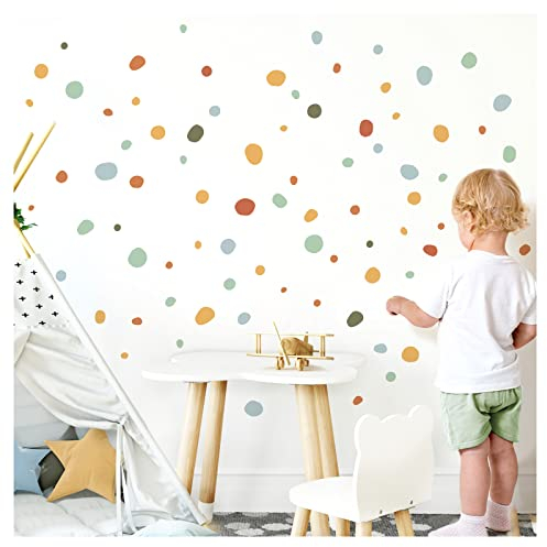Little Deco Wandsticker Tupfen Punkte für Kinderzimmer 92 Stück Wandtattoo Babyzimmer Klebepunkte Dots in Rot Gelb Mint Set Wandaufkleber Wanddeko DL925-1